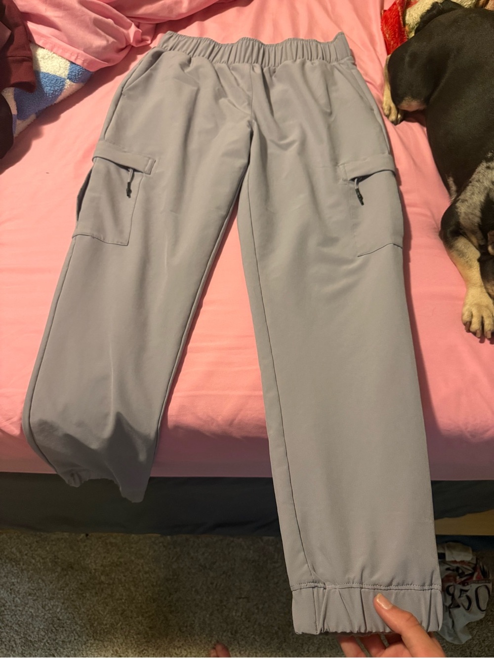 Mondetta Light Gray/purple Elastic Waist Cargo Pants